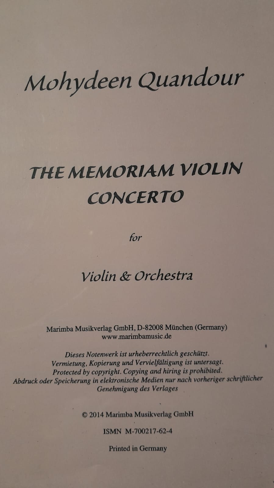 The Memoriam Violin Concerto for Violin & Orchestra 