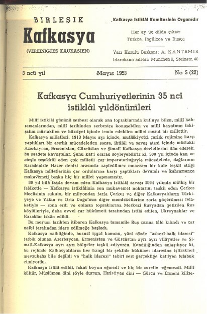 Birleşik  Kafkasya  ( Vereınıgtes Kaukasıen )-Sayı-5(22)