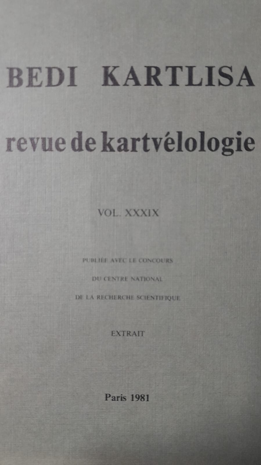 Revue de Kartvelologie Vol. XXXIX