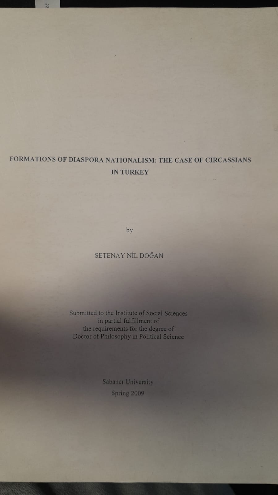 Formations of Diaspora Nationalism: The Case of Circassians in Turkey