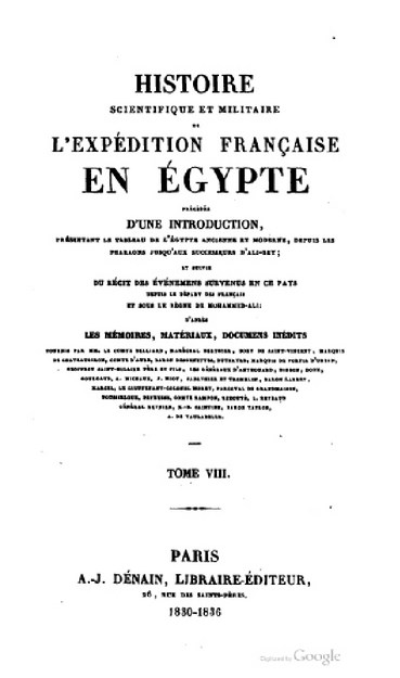 HISTOIRE SCIENTIFIQUE ET MILITAIRE DE L'EXPEDITION FRANCAISE EN EGYPTE