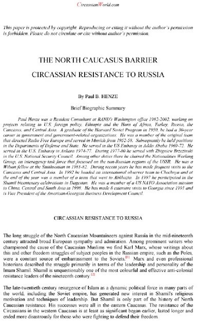 THE NORTH CAUCASUS BARRIER CIRCASSIAN RESISTANCE TO RUSSIA
