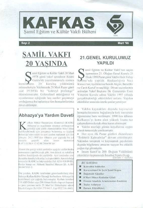 Kafkas Şamil Eğitim ve Kültür Vakfı Bülteni Sayı-2