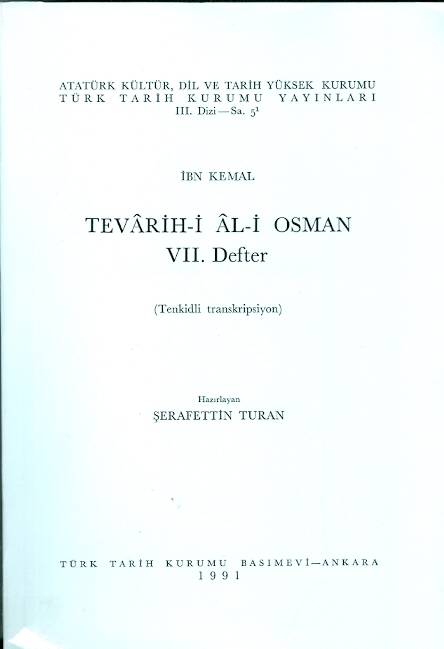 İbn-i Kemal Tevarih-i Al-i Osman 7. Defter