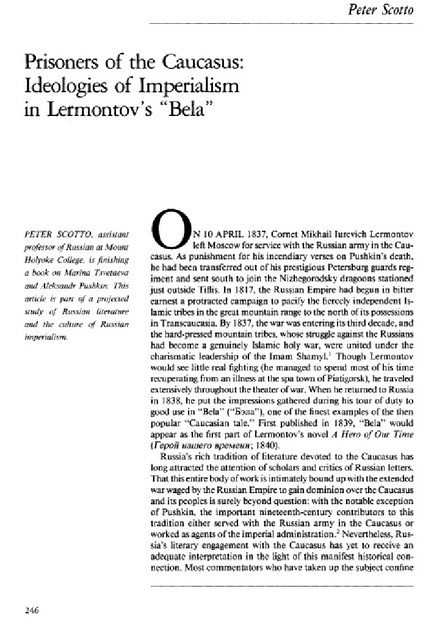 PRISONERS OF THE CAUCASUS : IDEOLOGIES OF IMPERIALISM IN LERMONTOV'S BELA